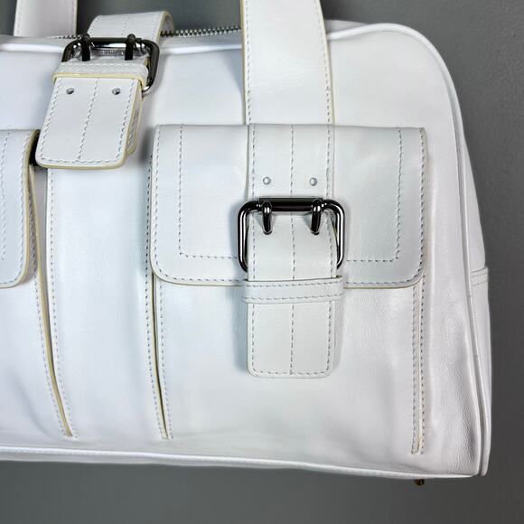 Furla top handle bag white leather buckle pockets coastal minimalist elevated - Picture 2 of 15